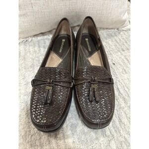 Naturalizer Loafers Brown Leather Weave Pattern Tassel Shoes Womens 9M Old Money